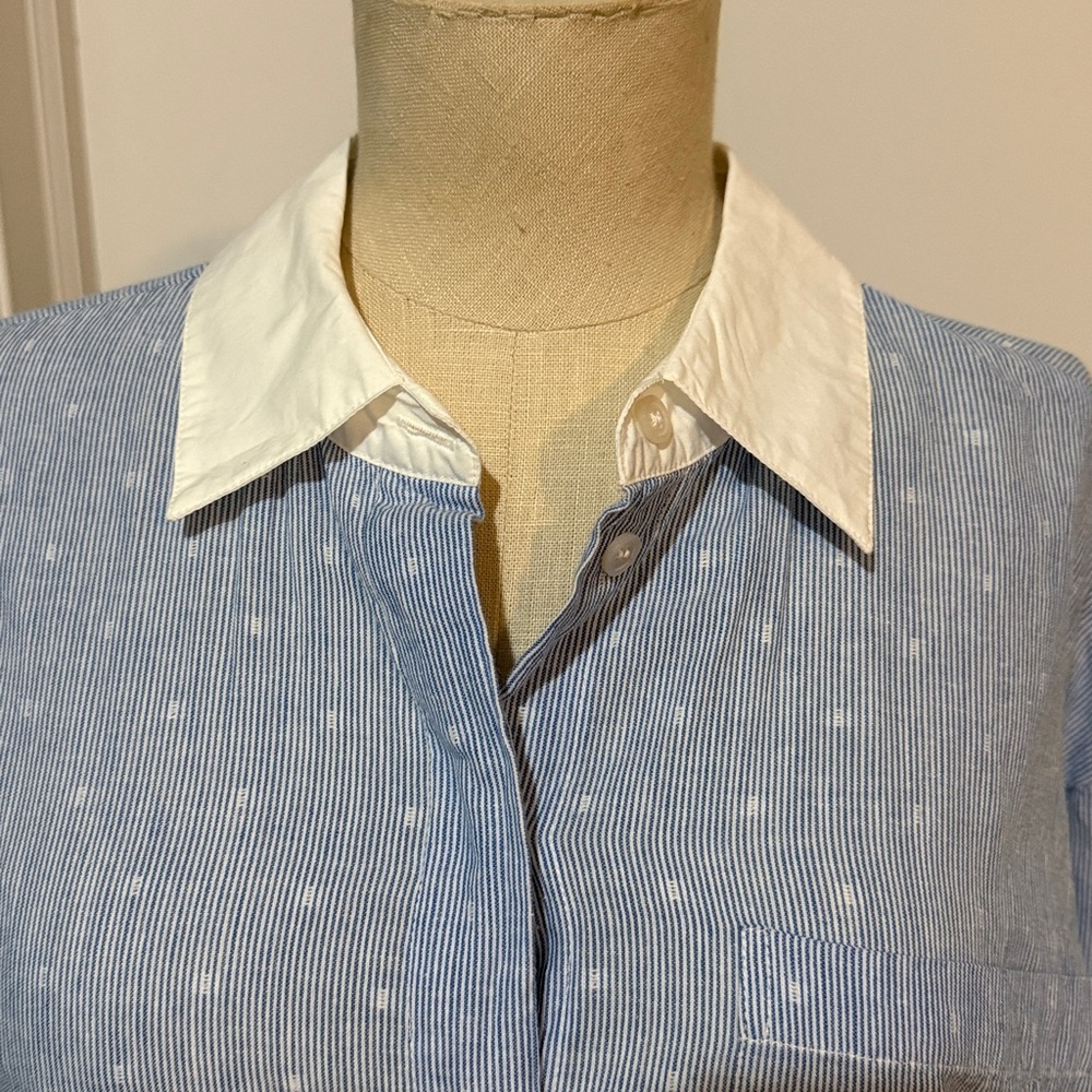 Essentiel Antwerp Harkle Blue Striped Shirt with Floral Embroidery Blouse XS - Picture 8 of 12